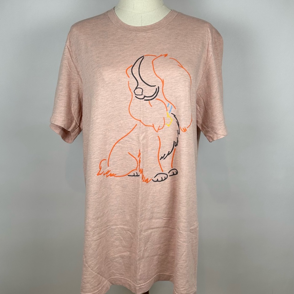 Lady and the Tramp T-Shirt, Disney Theme, Short Sleeves, Peach/Pink, Size Large